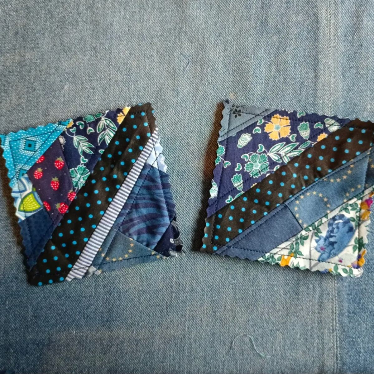 Coasters made from leftover memory-quilt fabric